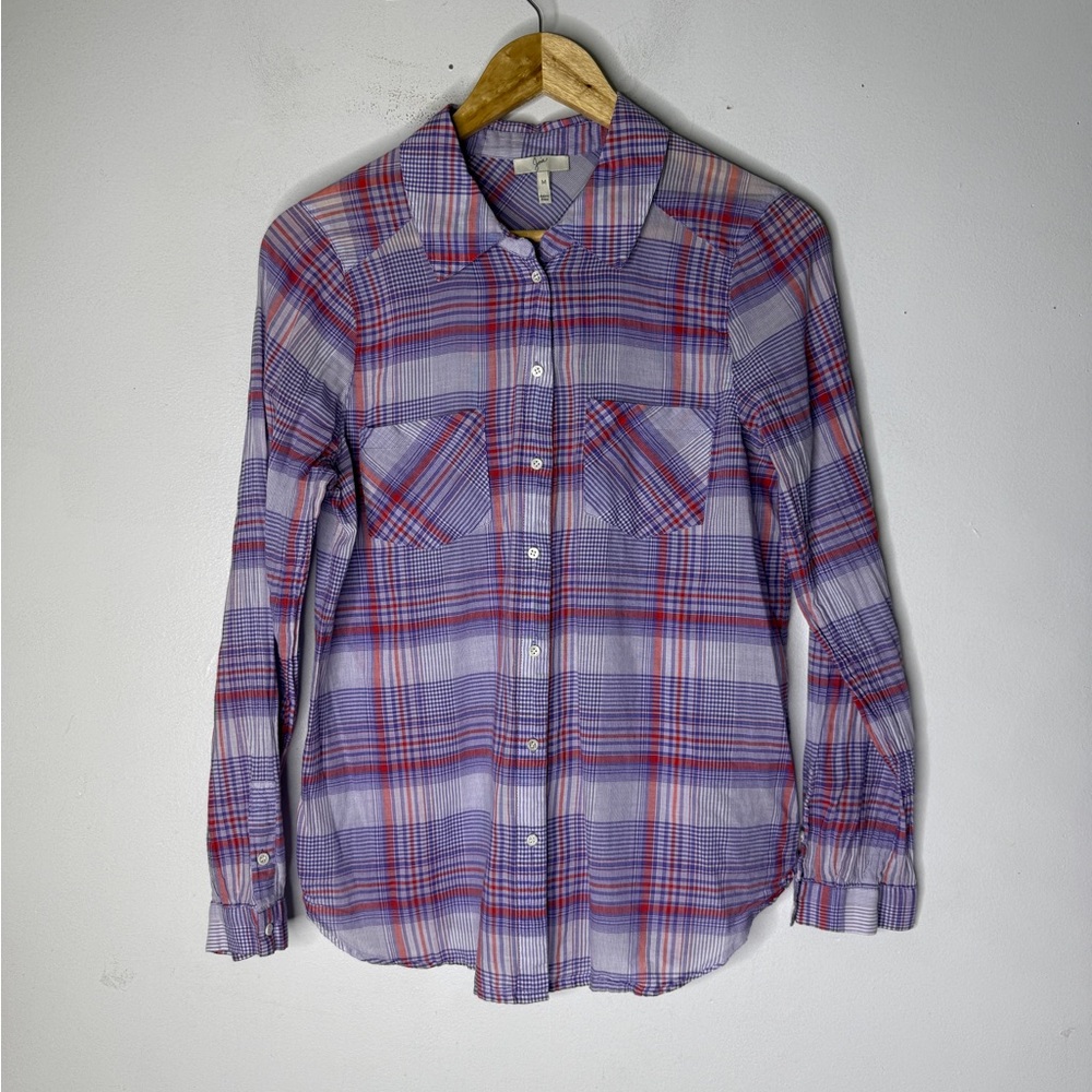 Joie Aiden Plaid Collar Button Down Purple Cotton‎ Medium